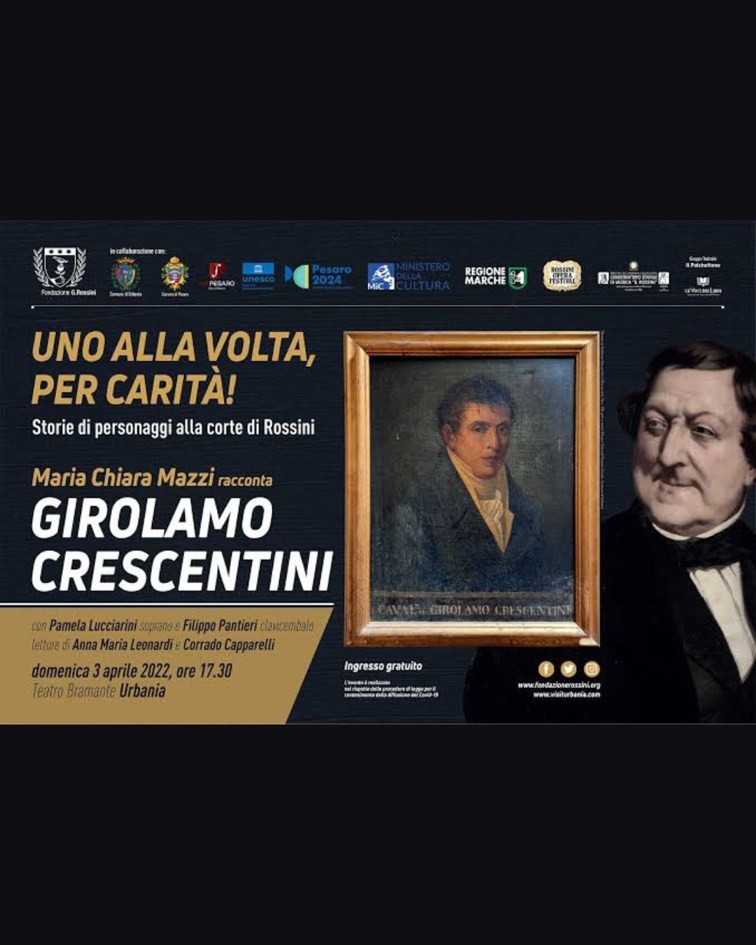 UNO ALLA VOLTA, PER CARITÀ! LA FONDAZIONE ROSSINI RACCONTA GIROLAMO CRESCENTINI, GENIO MUSICALE DI URBANIA