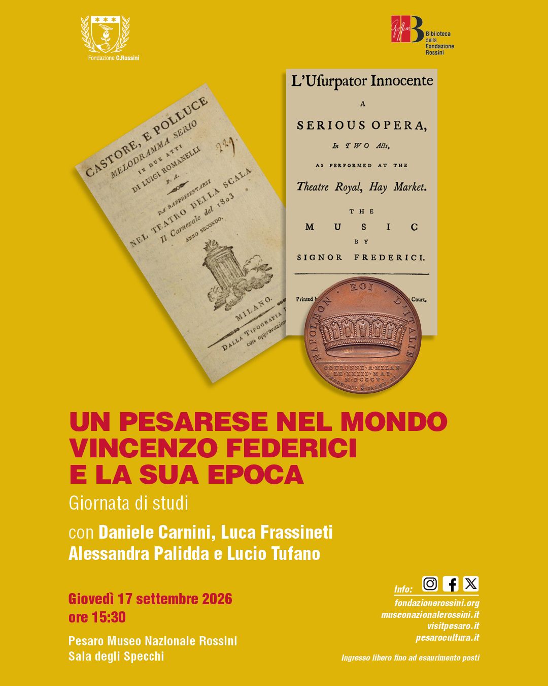 Giornata di studi 17 settembre 2026 | Un pesarese nel mondo Vincenzo Federici e la sua epoca